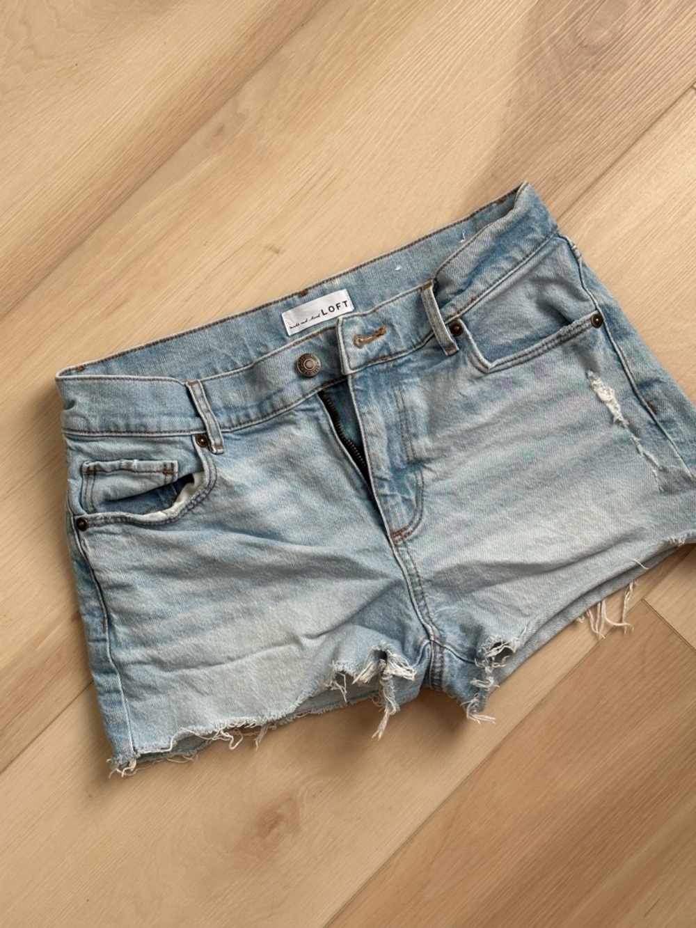 LOFT Light Wash Distressed Denim Cutoff Shorts